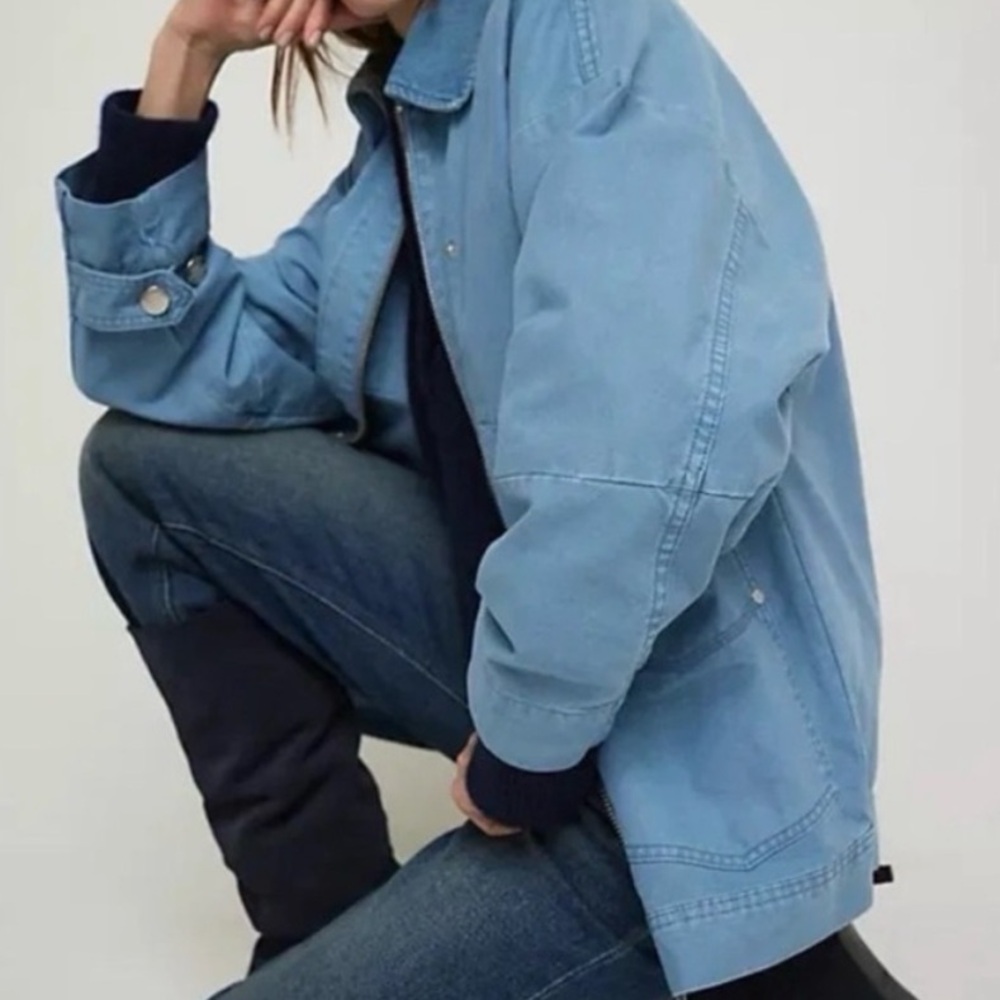 Free People Blue Utility Canvas Jacket NWT Size L - Picture 2 of 12